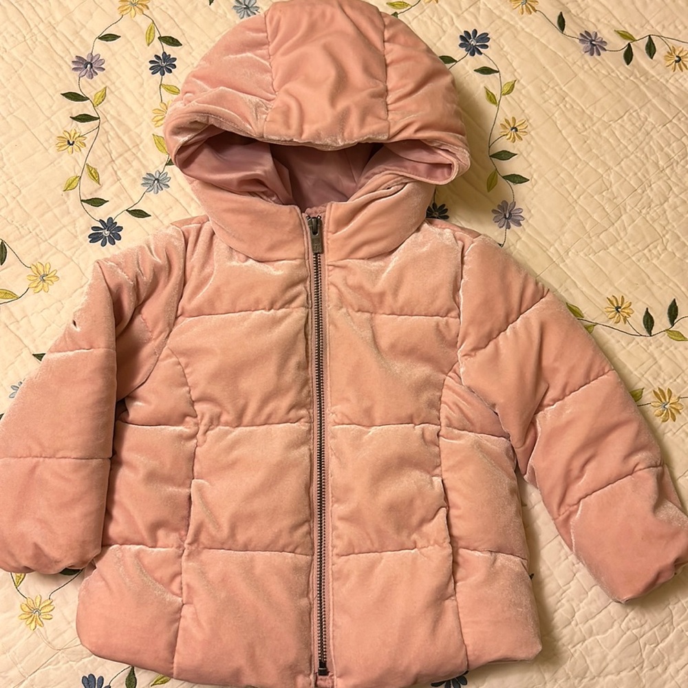 Baby Gap 3T pink velvet hooded puffer coat for winter